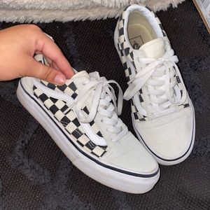 Cream and Black checkered vans